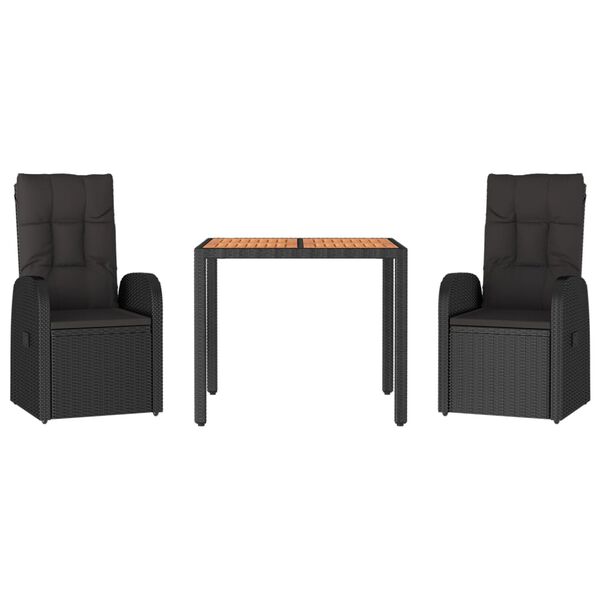 vidaXL Sodo komplektas su pagalvėlėmis, 3 dalių, juodas, poliratanas