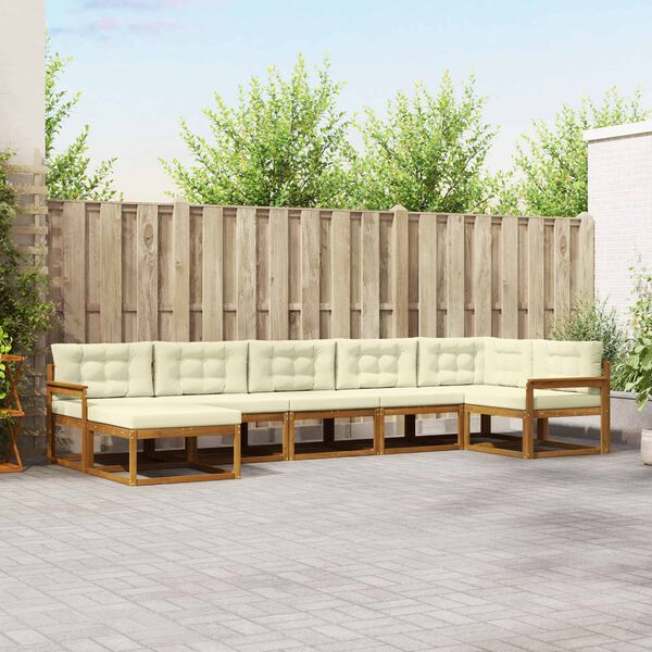 vidaXL Lauko sofos komplektas su pagalve 7 pcs Natūralus ir grietinėlė