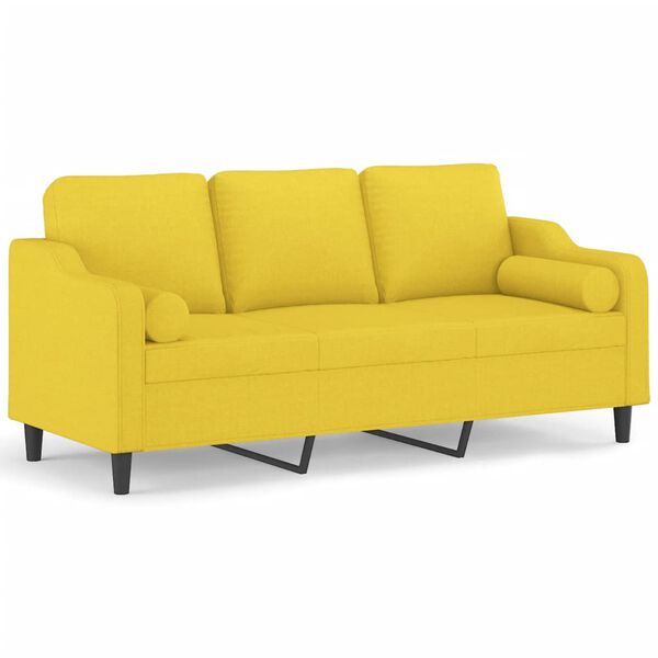 vidaXL Trivietė sofa su pagalvėlėmis, &scaron;viesiai geltona, 180cm, audinys