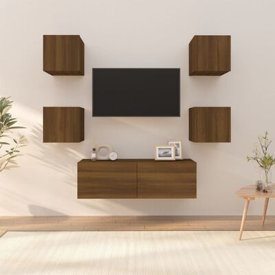 vidaXL Sieninių televizoriaus spintelių rinkinys, rudos, mediena