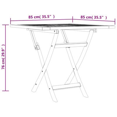 vidaXL Sulankstomas sodo stalas, 85x85x76cm, tikmedžio masyvas
