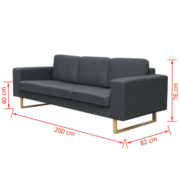 vidaXL trivietė medžiaginė sofa, tamsiai pilkos spalvos