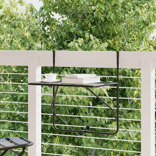 vidaXL Balkono staliukas, juodos spalvos, 60x40cm, plienas