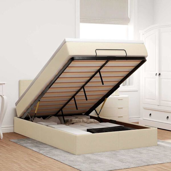 vidaXL Osmanų lova su čiužiniu ir LED, kreminės sp., 120x190cm audinys