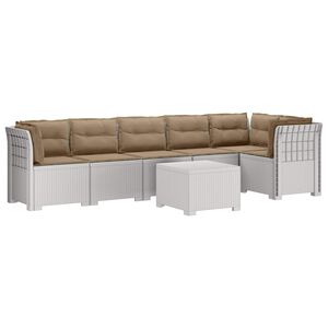 vidaXL 6-vietė Sodo Sofa Su Pagalvėlėmis Rataniniu I&scaron;vaizdu PP Balta