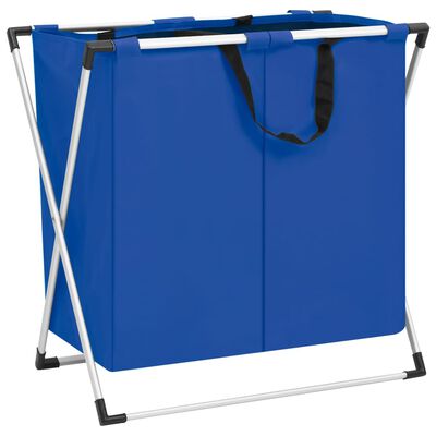 vidaXL 2 skyrių skalbinių rūšiavimo krepšys, mėlynos spalvos