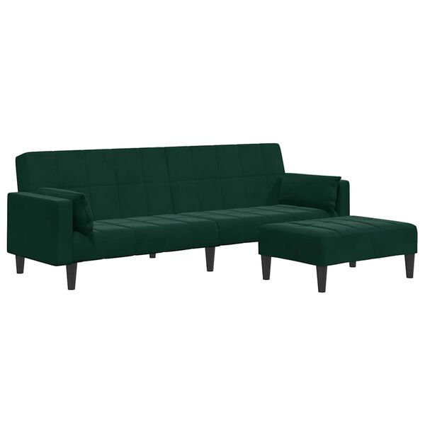 vidaXL Dvivietė sofa-lova su pakoja, tamsiai žalios spalvos, aksomas