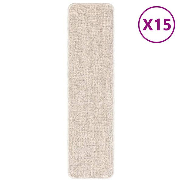 vidaXL Slydimui atsparūs laiptų kilimėliai 15 pcs Kreminė 75 x 20 cm