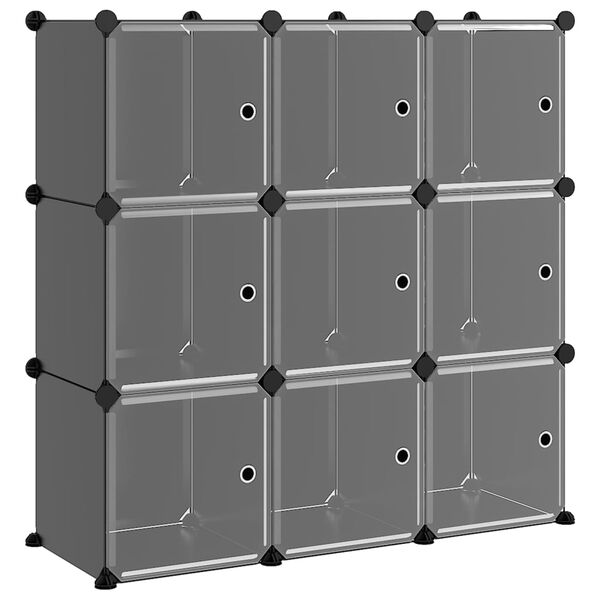 vidaXL Storage Cube Organizer su 9 kubeliais ir durelėmis juodas PP