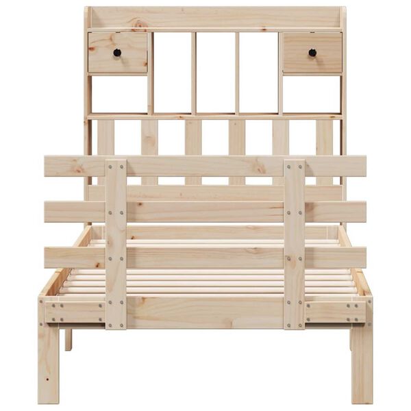 vidaXL Lova su knygų spinta be čiužinio, 100x200cm, pušies masyvas