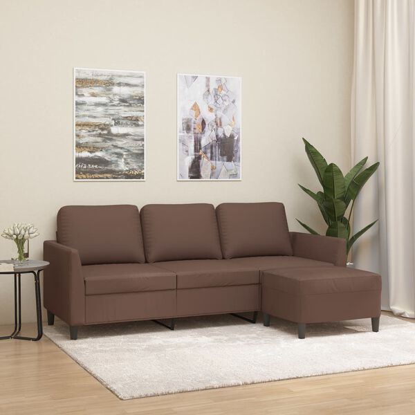 vidaXL Trivietė sofa su pakoja, rudos spalvos, 180cm, dirbtinė oda