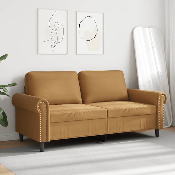 vidaXL Dvivietė sofa, rudos spalvos, 140cm, aksomas