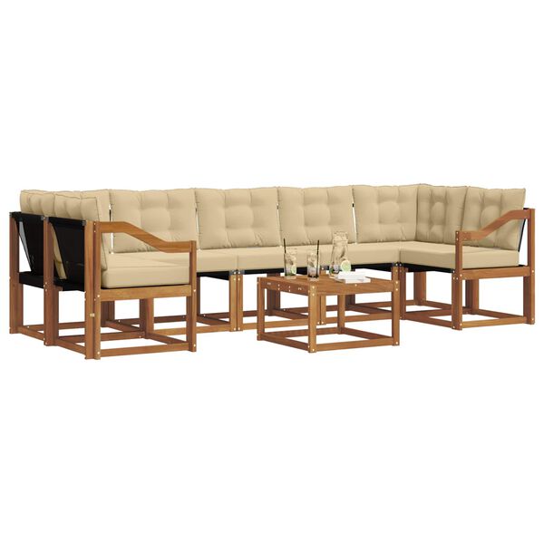 vidaXL Lauko sofos komplektas su pagalve 8 pcs Natūralus ir bežinis