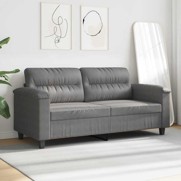 vidaXL Dvivietė sofa, tamsiai pilka, 140cm, mikropluo&scaron;to audinys