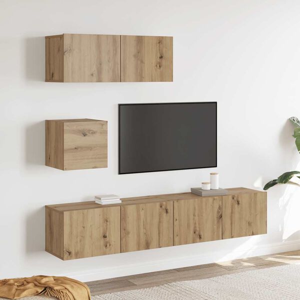 vidaXL 4 dalių sieninis televizoriaus spintelės komplektas Artisan Oak