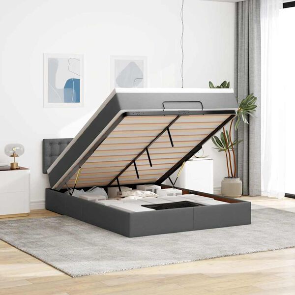 vidaXL Osmanų lova su čiužiniu ir LED tamsiai pilka 140x190cm audinys