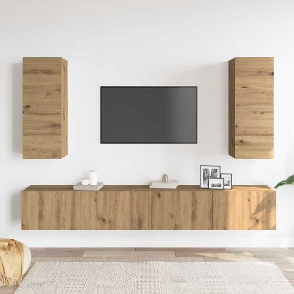vidaXL 4 dalių sieninis televizoriaus spintelės komplektas Artisan Oak