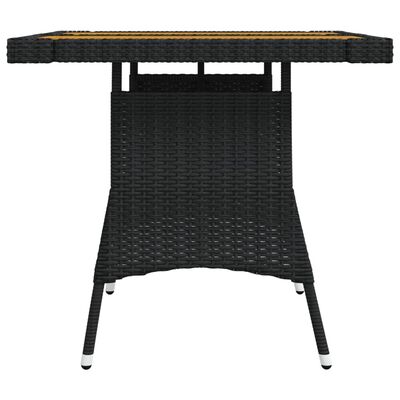 vidaXL Sodo stalas, juodas, 70x70x72cm, poliratanas ir akacija