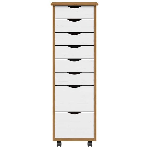 vidaXL Spintelė su ratukais ir stalčiais MOSS, ruda, pu&scaron;ies masyvas