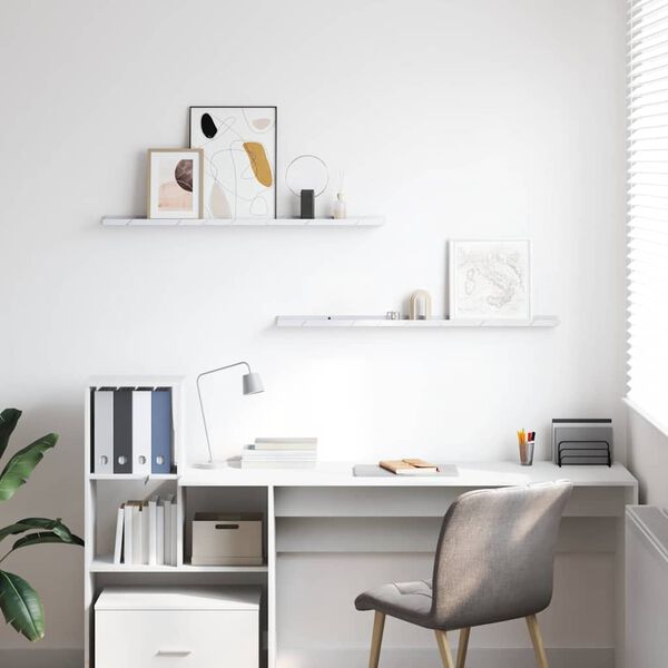 vidaXL Sieninė lentyna su lentyna 2 pcs Balti marmuro 100 x 9 x 3 cm