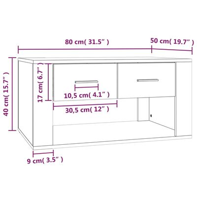 vidaXL Kavos staliukas, baltas, 80x50x40cm, apdirbta mediena