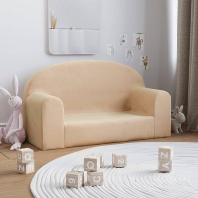 vidaXL Dvivietė vaikiška sofa, kreminės spalvos, minkštas pliušas