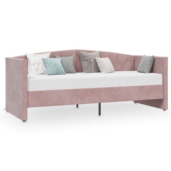 vidaXL Lova su čiužiniu ir USB i&scaron;vestimi, rožinė, 90x200cm, aksomas