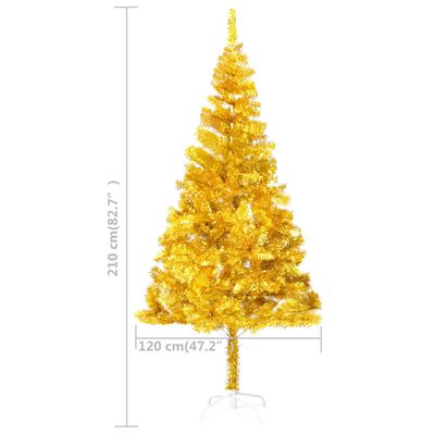 vidaXL Dirbtinė apšviesta Kalėdų eglutė su stovu, auksinė, 210cm, PET