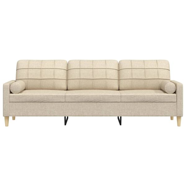 vidaXL Trivietė sofa su pagalvėlėmis, kreminės spalvos, 210cm, audinys