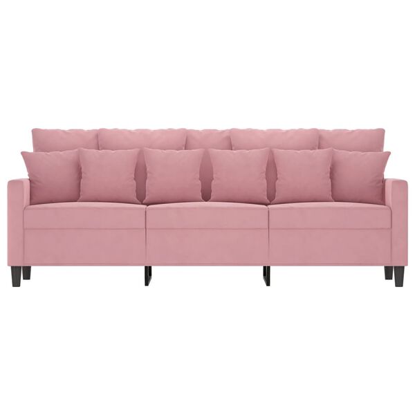 vidaXL Trivietė sofa, rožinės spalvos, 180cm, aksomas