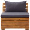 vidaXL Modulinė vidurinė sofa su pagalvėmis, 1vnt., akacijos masyvas