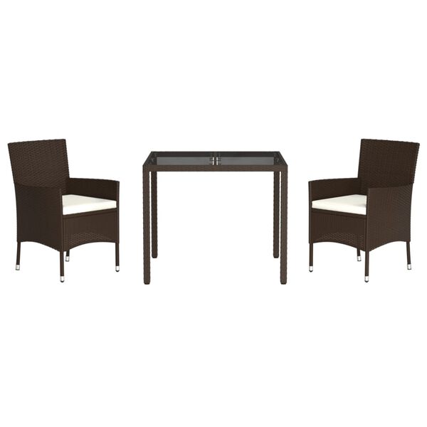 vidaXL Sodo komplektas su pagalvėlėmis, 3 dalių, rudas, poliratanas