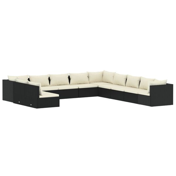 vidaXL Sodo komplektas su pagalvėlėmis, 11 dalių, juodas, poliratanas