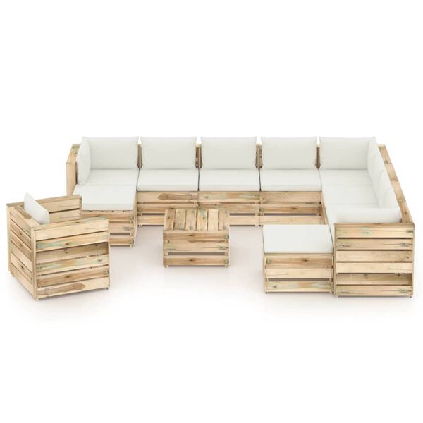 vidaXL Sodo komplektas su pagalvėlėmis, 12 dalių, impregnuota mediena