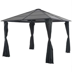 vidaXL Pavėsinė su užuolaidomis, aliuminis, 3x3m, juoda