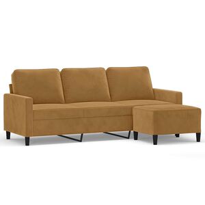 vidaXL Trivietė sofa su pakoja, rudos spalvos, 180cm, aksomas
