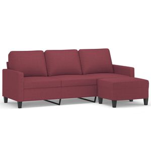 vidaXL Trivietė sofa su pakoja, raudonojo vyno spalvos, 180cm, audinys