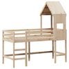 vidaXL Aukšta lova su kopėčiomis ir stogu, 90x190cm, pušies masyvas