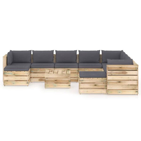 vidaXL Sodo komplektas su pagalvėlėmis, 11 dalių, impregnuota mediena