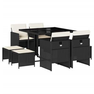 vidaXL Sodo komplektas su pagalvėlėmis, 9 dalių, juodas, poliratanas