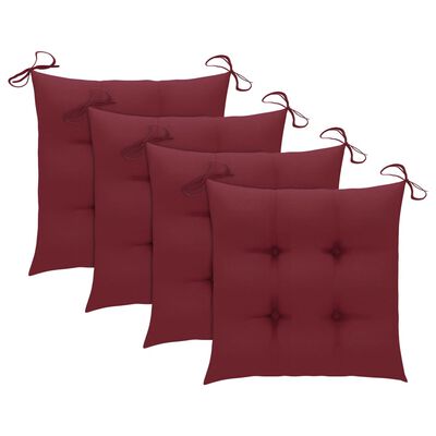 vidaXL Sodo kėdės su tamsiai raudonomis pagalvėlėmis, 4vnt., tikmedis