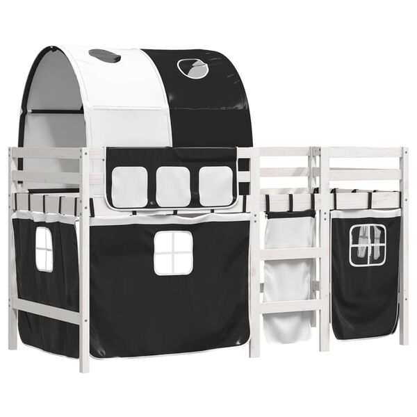 vidaXL Auk&scaron;ta vaiki&scaron;ka lova su tuneliu, balta/juoda, 90x200cm, pu&scaron;is