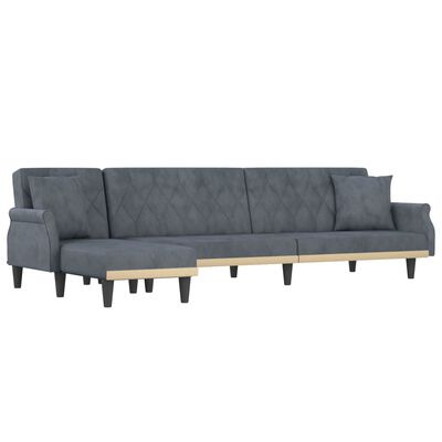 vidaXL L formos sofa-lova, tamsiai pilka, 271x140x70cm, aksomas