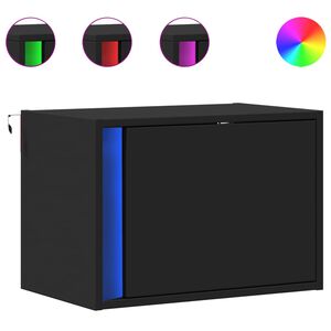 vidaXL Prie sienos montuojama naktinė spintelė su LED, juoda