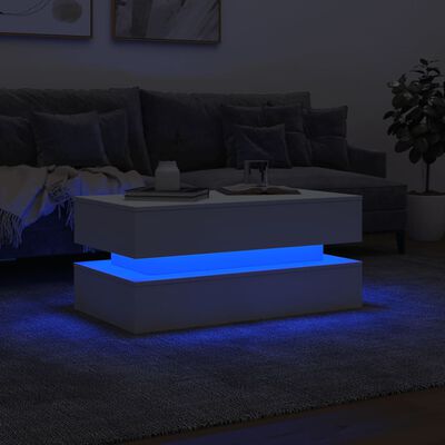 vidaXL Kavos staliukas su LED lemputėmis, baltos spalvos, 90x50x40cm