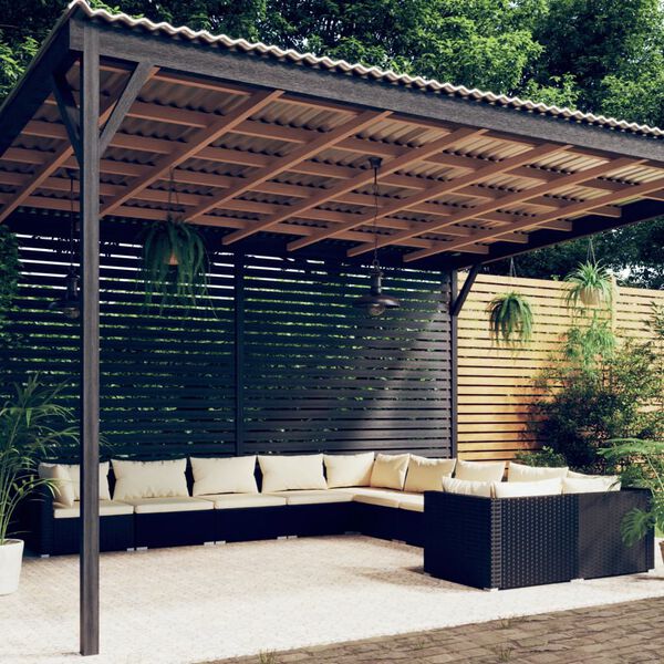 vidaXL Sodo komplektas su pagalvėlėmis, 10 dalių, juodas, poliratanas