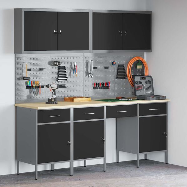 vidaXL Darbo spinta 10 pcs Juoda Inžinerinė mediena ir plienas