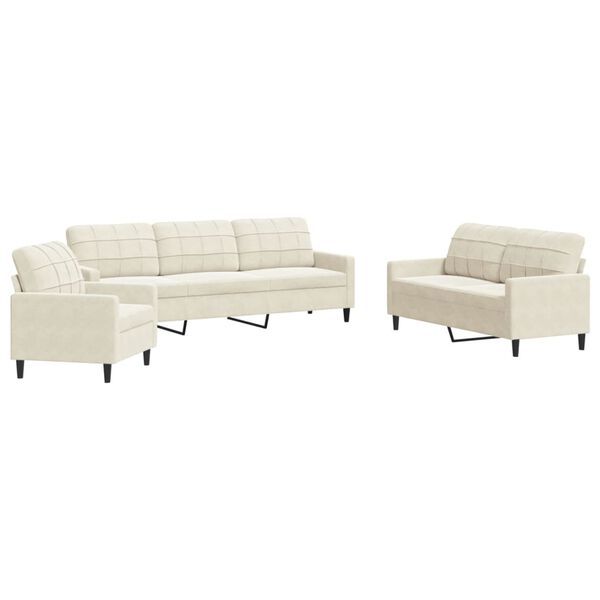 vidaXL Sofos komplektas su pagalvėlėmis, 3 dalių, kreminis, aksomas