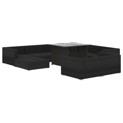 vidaXL Sodo baldų komplektas su pagalvėmis, 10 dalių, juodas, ratanas