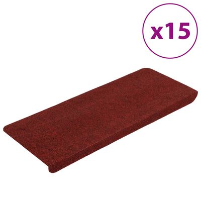 vidaXL Lipnūs laiptų kilimėliai, 15vnt., raudonos, 65x24,5x3,5cm